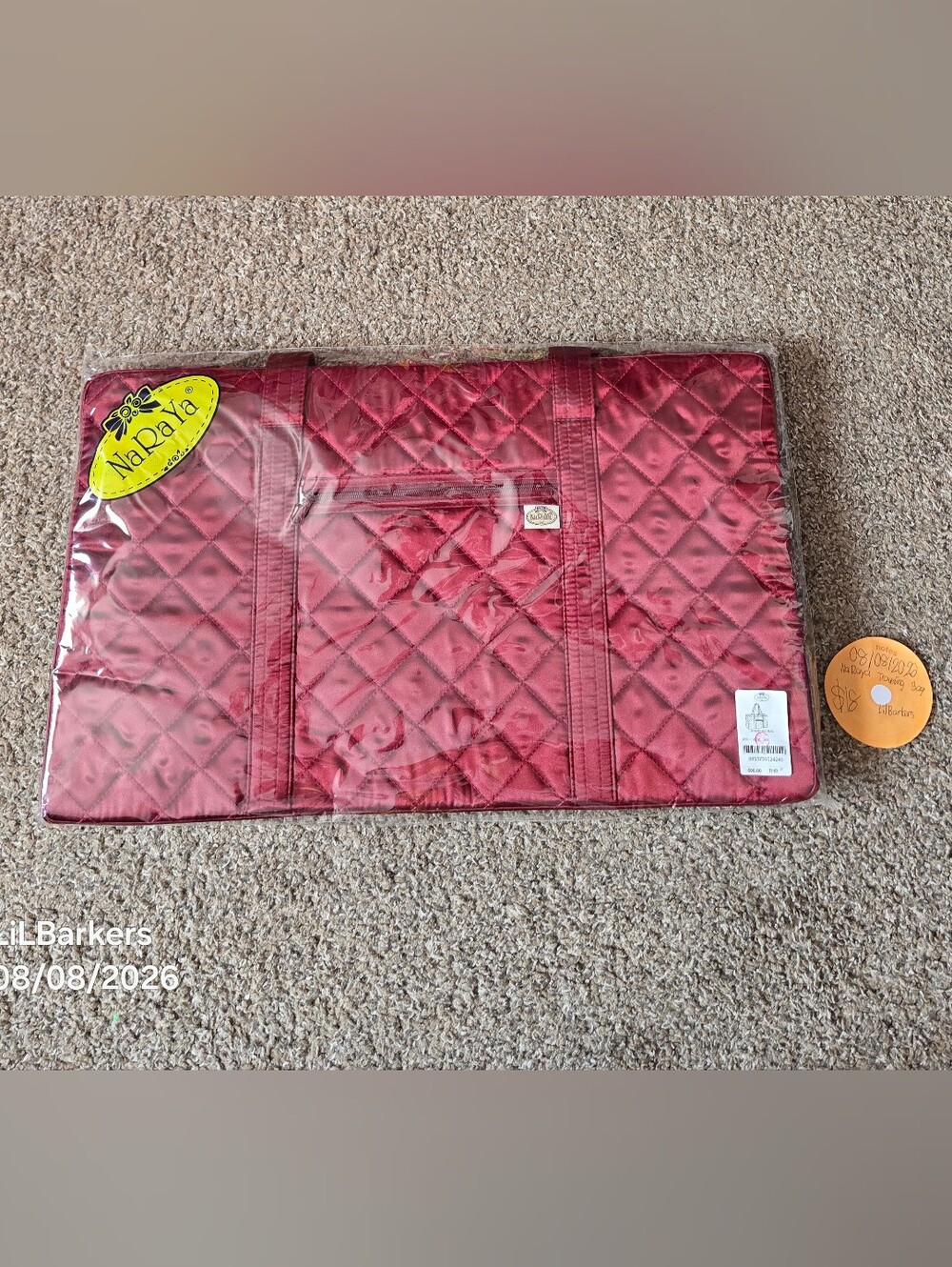 Quilted Puffer Tote Bag in Deep Red